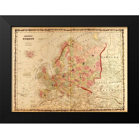 Europe 1862 Black Modern Wood Framed Art Print by Vintage Maps