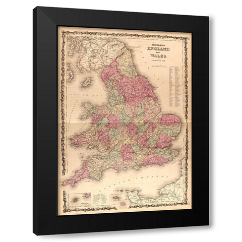 England and Wales 1862 Black Modern Wood Framed Art Print with Double Matting by Vintage Maps