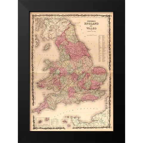 England and Wales 1862 Black Modern Wood Framed Art Print by Vintage Maps