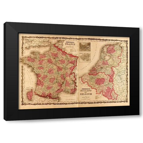 France Holland and Belgium 1862 Black Modern Wood Framed Art Print by Vintage Maps