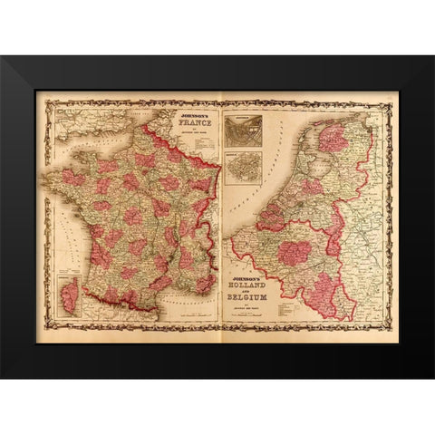 France Holland and Belgium 1862 Black Modern Wood Framed Art Print by Vintage Maps