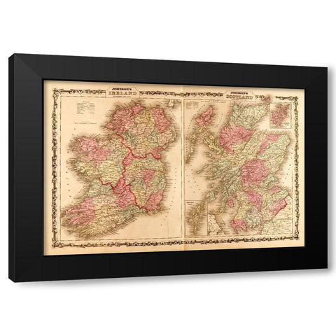 Ireland and Scotland 1862 Black Modern Wood Framed Art Print by Vintage Maps