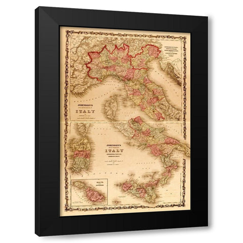 Italy 1862 Black Modern Wood Framed Art Print by Vintage Maps