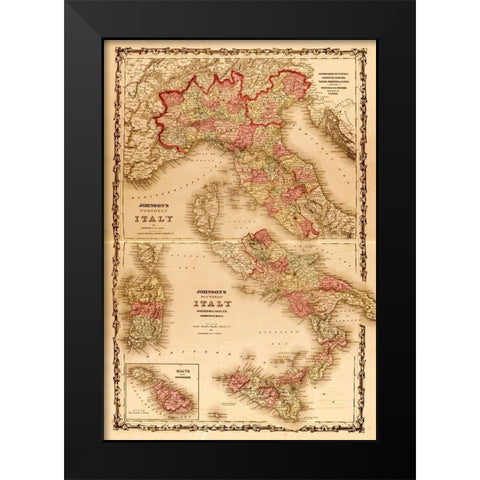 Italy 1862 Black Modern Wood Framed Art Print by Vintage Maps