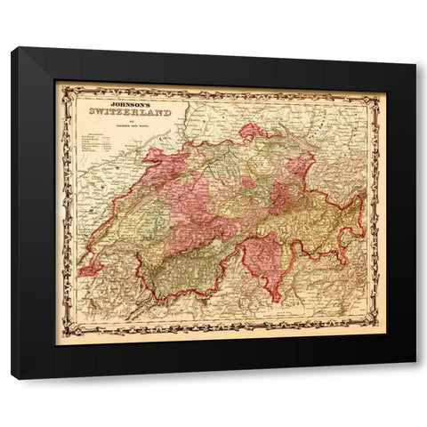 Switzerland 1862 Black Modern Wood Framed Art Print by Vintage Maps
