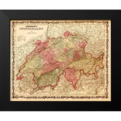 Switzerland 1862 Black Modern Wood Framed Art Print by Vintage Maps