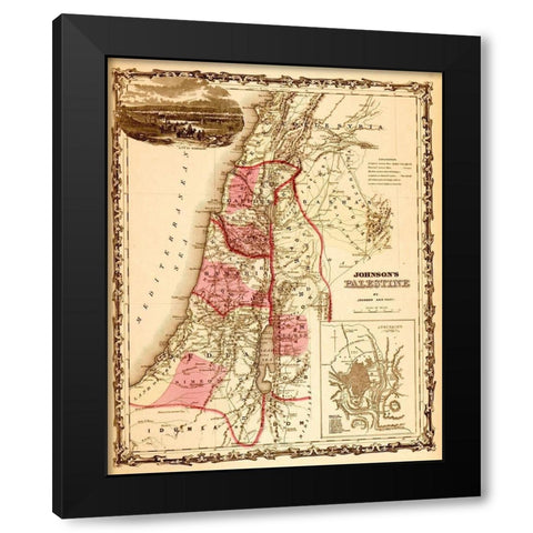 Palestine 1862 Black Modern Wood Framed Art Print by Vintage Maps