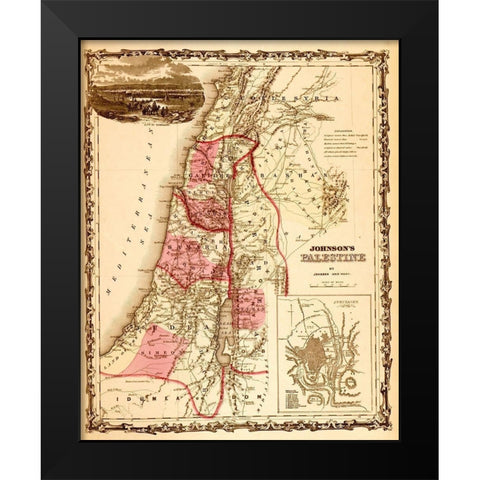 Palestine 1862 Black Modern Wood Framed Art Print by Vintage Maps