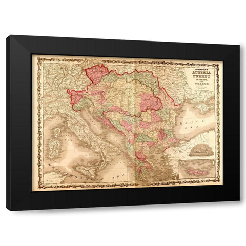 Austria and Turkey In Europe 1862 Black Modern Wood Framed Art Print with Double Matting by Vintage Maps