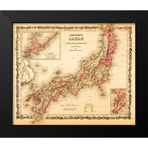 Japan 1862 Black Modern Wood Framed Art Print by Vintage Maps
