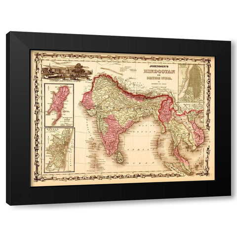 India Hindustan 1862 Black Modern Wood Framed Art Print by Vintage Maps