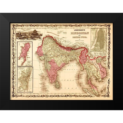 India Hindustan 1862 Black Modern Wood Framed Art Print by Vintage Maps