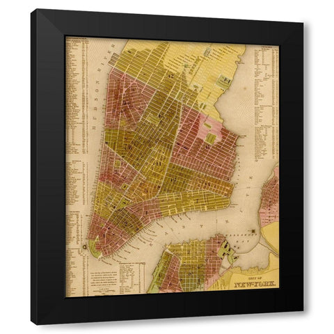 Manhattan Island 1844 Black Modern Wood Framed Art Print with Double Matting by Vintage Maps