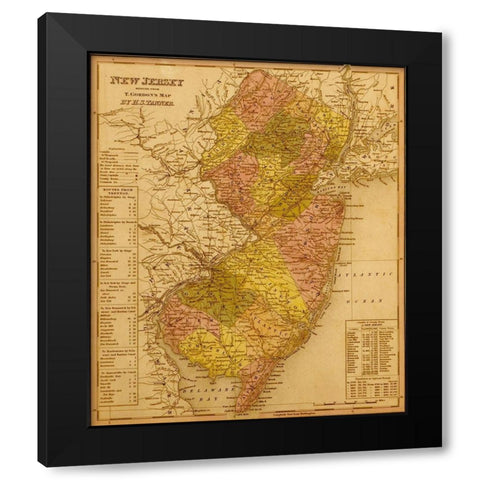 New Jersey 1844 Black Modern Wood Framed Art Print with Double Matting by Vintage Maps