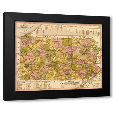 Pennsylvania 1844 Black Modern Wood Framed Art Print by Vintage Maps