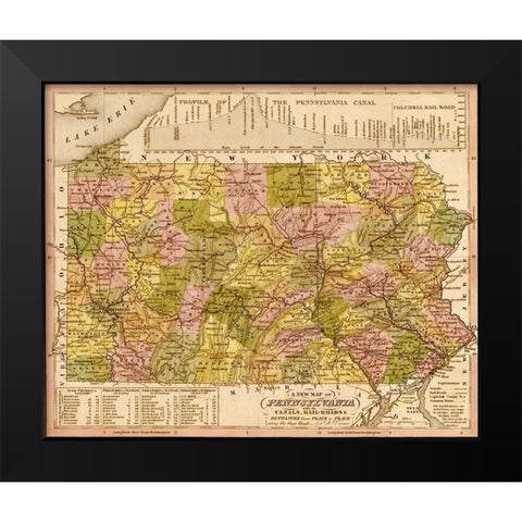 Pennsylvania 1844 Black Modern Wood Framed Art Print by Vintage Maps