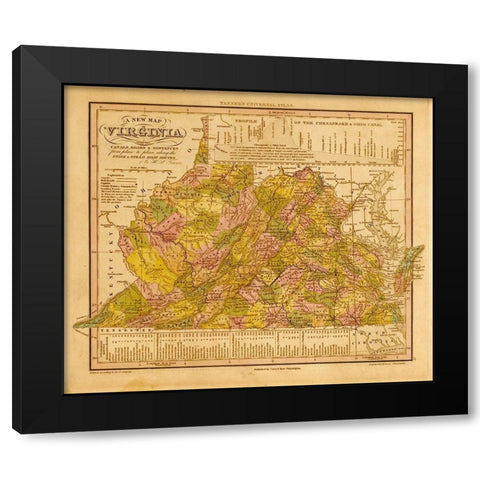 Virginia 1844 Black Modern Wood Framed Art Print by Vintage Maps