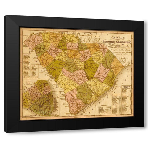 South Carolina 1844 Black Modern Wood Framed Art Print by Vintage Maps