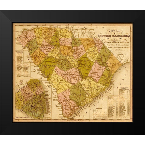 South Carolina 1844 Black Modern Wood Framed Art Print by Vintage Maps