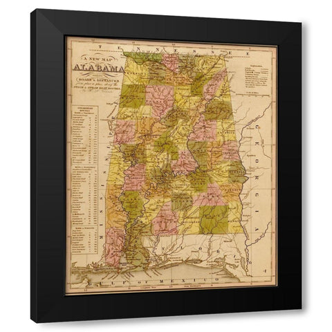 Alabama 1844 Black Modern Wood Framed Art Print by Vintage Maps