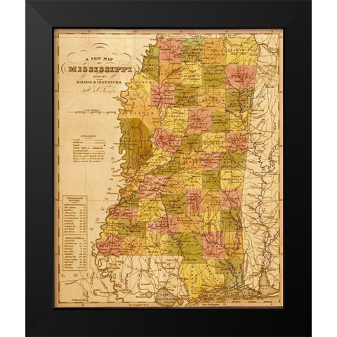 Mississippi 1844 Black Modern Wood Framed Art Print by Vintage Maps