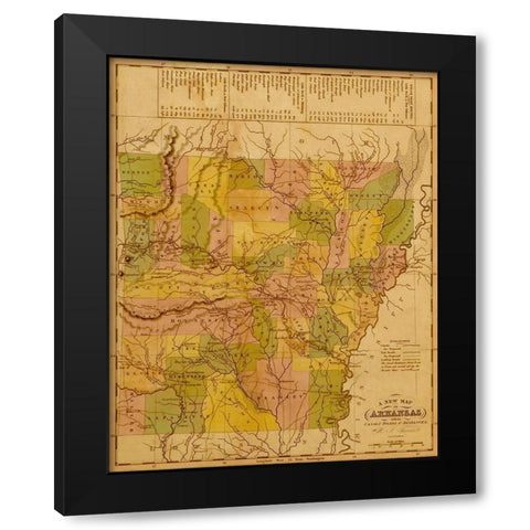 Arkansas 1844 Black Modern Wood Framed Art Print by Vintage Maps