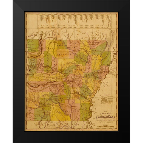 Arkansas 1844 Black Modern Wood Framed Art Print by Vintage Maps
