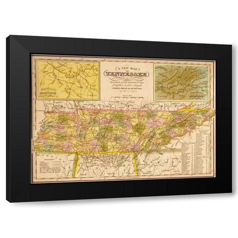 Tennessee 1844 Black Modern Wood Framed Art Print by Vintage Maps