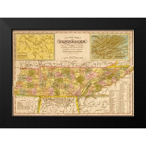 Tennessee 1844 Black Modern Wood Framed Art Print by Vintage Maps
