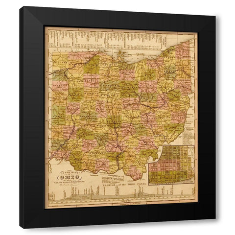 Ohio 1844 Black Modern Wood Framed Art Print by Vintage Maps