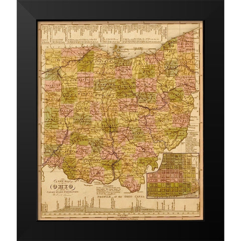 Ohio 1844 Black Modern Wood Framed Art Print by Vintage Maps