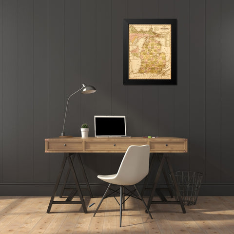 Michigan 1844 Black Modern Wood Framed Art Print by Vintage Maps