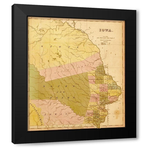 Iowa 1844 Black Modern Wood Framed Art Print by Vintage Maps