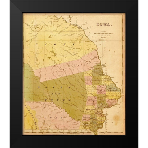 Iowa 1844 Black Modern Wood Framed Art Print by Vintage Maps