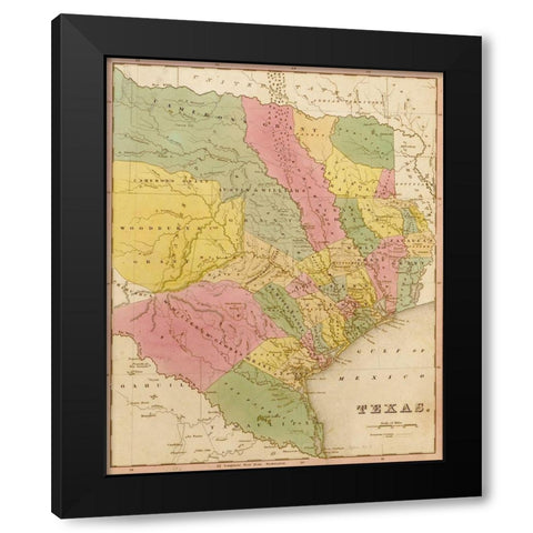 Texas 1844 Black Modern Wood Framed Art Print by Vintage Maps