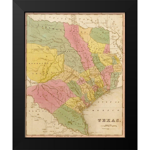 Texas 1844 Black Modern Wood Framed Art Print by Vintage Maps