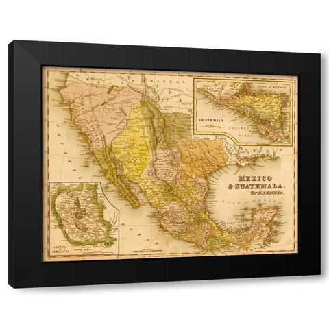 Mexico and Guatamala 1844 Black Modern Wood Framed Art Print with Double Matting by Vintage Maps