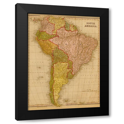 South America 1844 Black Modern Wood Framed Art Print with Double Matting by Vintage Maps