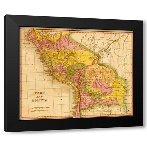 Peru and Bolivia 1844 Black Modern Wood Framed Art Print by Vintage Maps