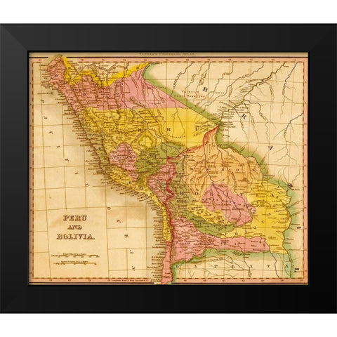 Peru and Bolivia 1844 Black Modern Wood Framed Art Print by Vintage Maps