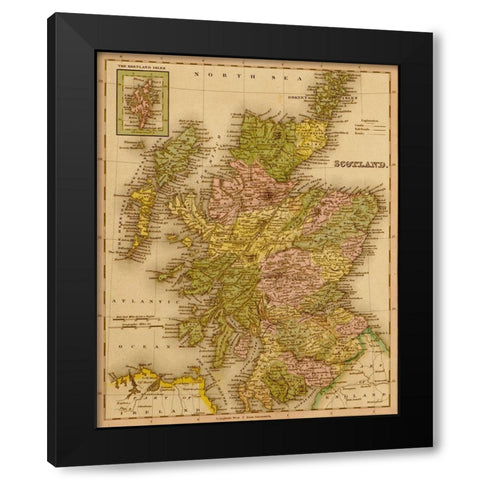 Scotland 1844 Black Modern Wood Framed Art Print with Double Matting by Vintage Maps