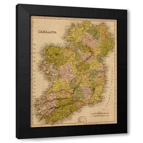 Ireland 1844 Black Modern Wood Framed Art Print with Double Matting by Vintage Maps