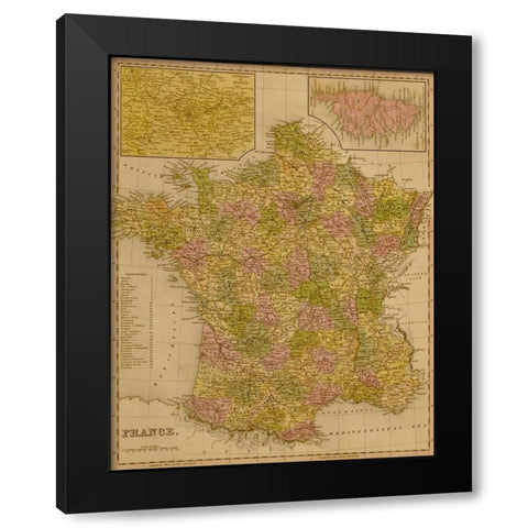 France 1844 Black Modern Wood Framed Art Print by Vintage Maps