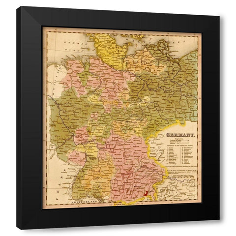 Germany 1844 Black Modern Wood Framed Art Print by Vintage Maps