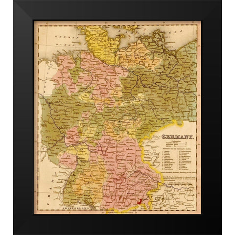 Germany 1844 Black Modern Wood Framed Art Print by Vintage Maps
