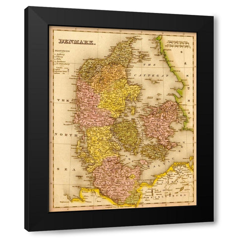 Denmark 1844 Black Modern Wood Framed Art Print by Vintage Maps