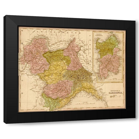 Kingdom of Sardinia 1844 Black Modern Wood Framed Art Print by Vintage Maps