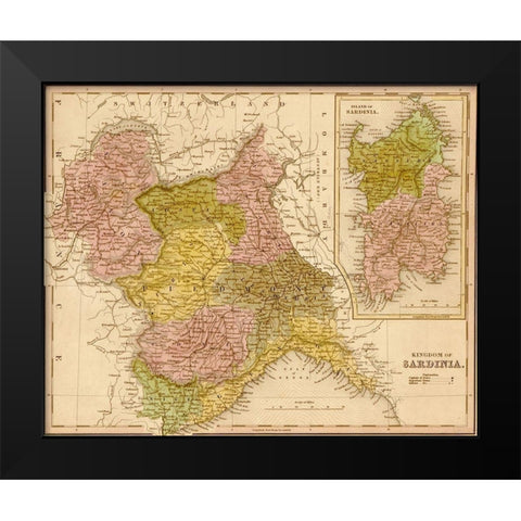 Kingdom of Sardinia 1844 Black Modern Wood Framed Art Print by Vintage Maps