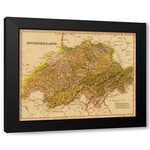 Switzerland 1844 Black Modern Wood Framed Art Print by Vintage Maps