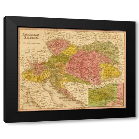 Austrian Empire 1844 Black Modern Wood Framed Art Print by Vintage Maps